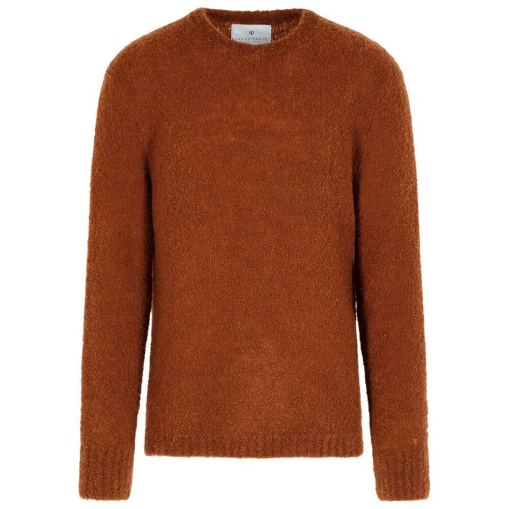 Seven Gauge Brown Virgin Wool Blend Sweater Men